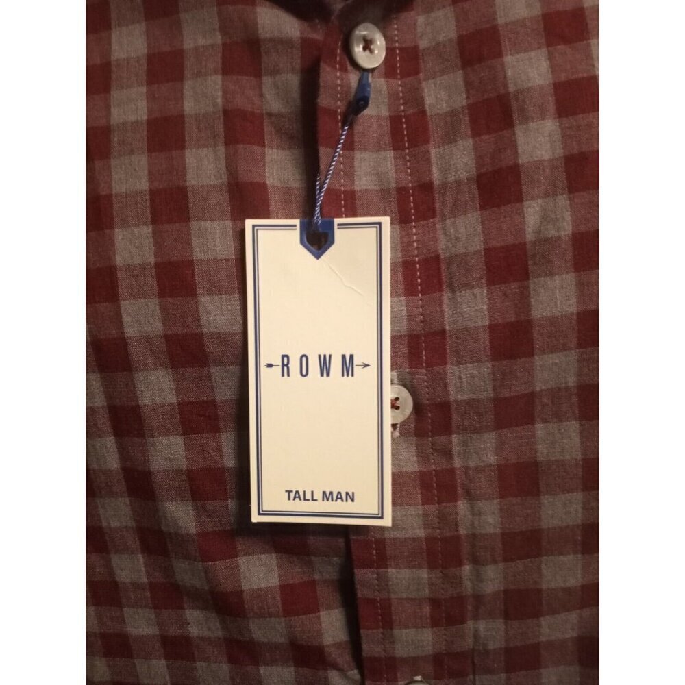 Rowm Mens Big & Tall Shirt Button Down Long Sleeve Red Gray Plaid Size 2XT NWT - Picture 2 of 13